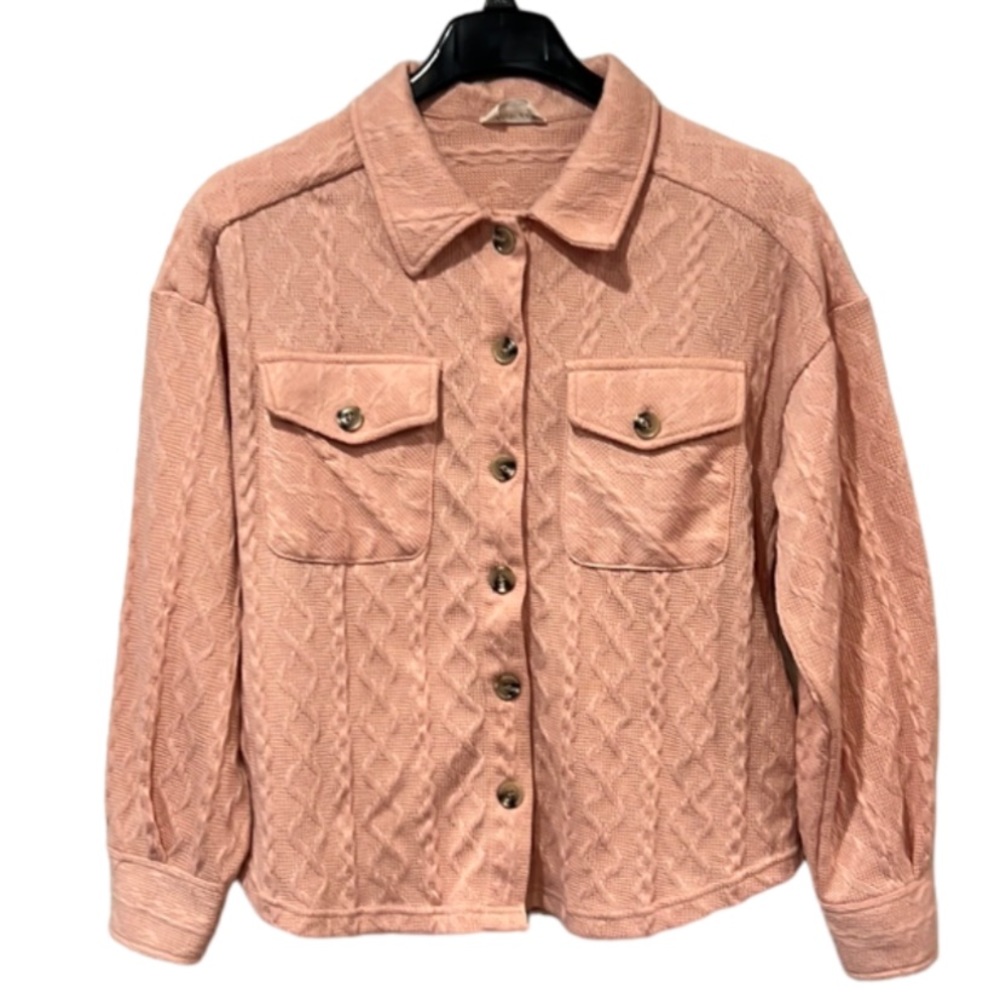 New In Brand, Cable Knit, Button Down Shacket Jacket, Oversized, Prairie, Rose